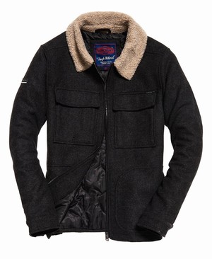 Superdry Mason Wool Blend Trucker Férfi Kabát Fekete/Szürke | LEYCN8752